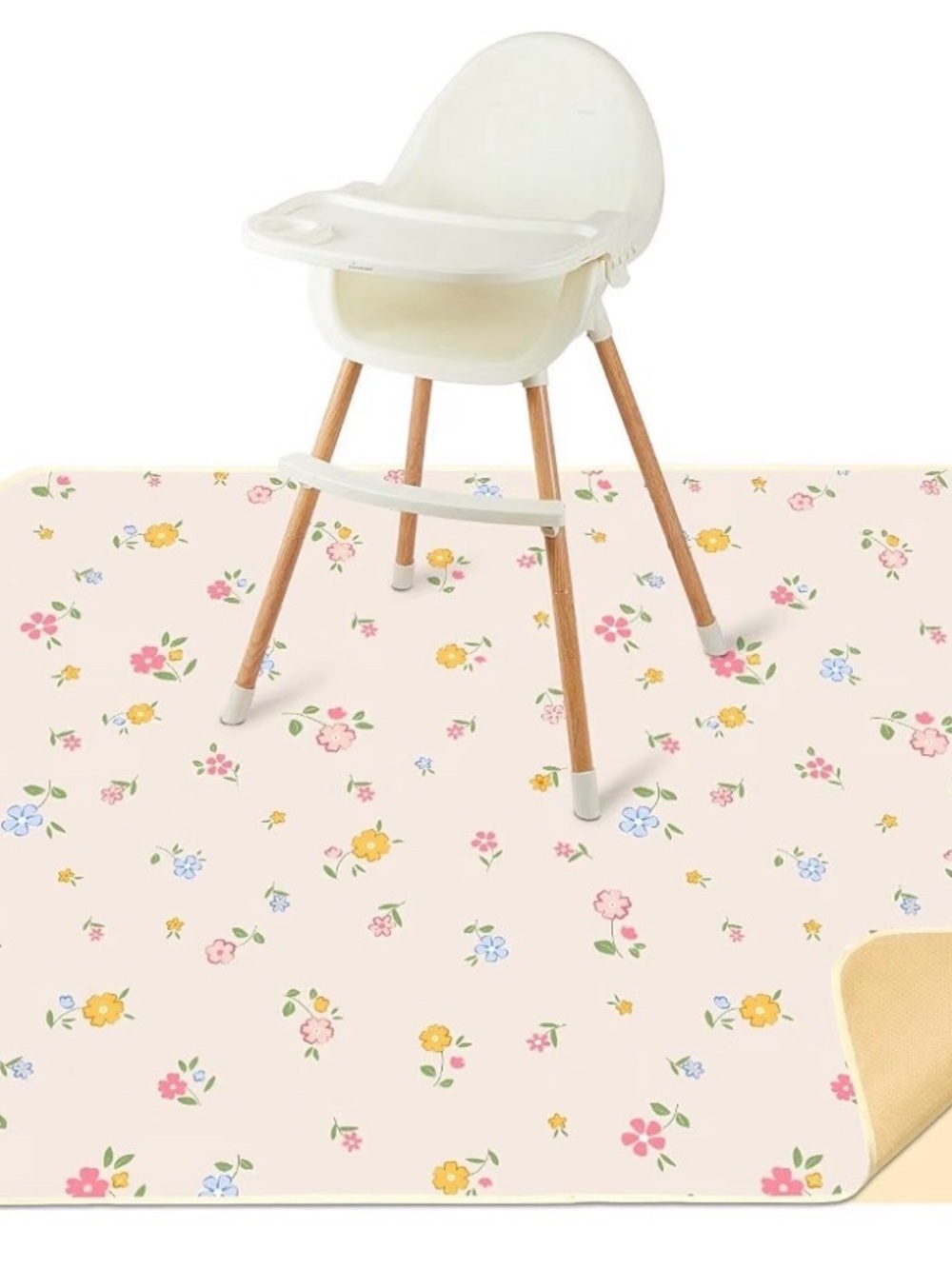 Baby High Chair Floor Mat - Cream Floral Protective Play Mat